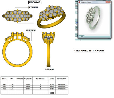 19/1.53 cts 3st cluster ring
