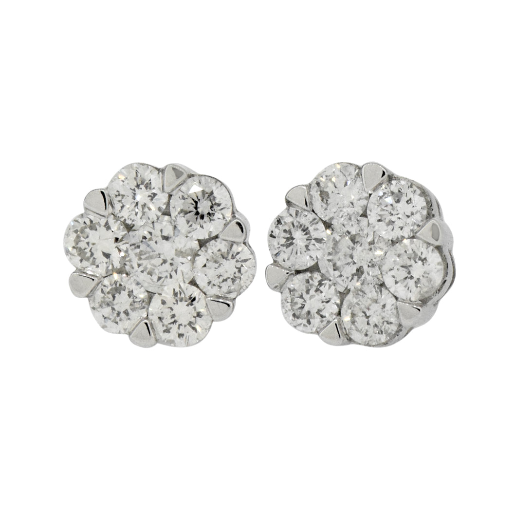 1.00  Cts  14st Cluster Earring 14K SCREW BACK