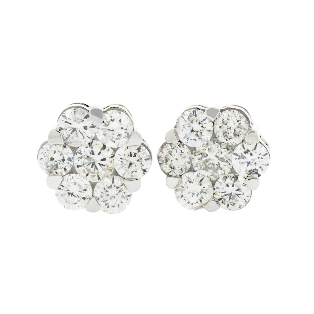 2.00  Cts  14st Cluster Earring 14K SCREW BACK