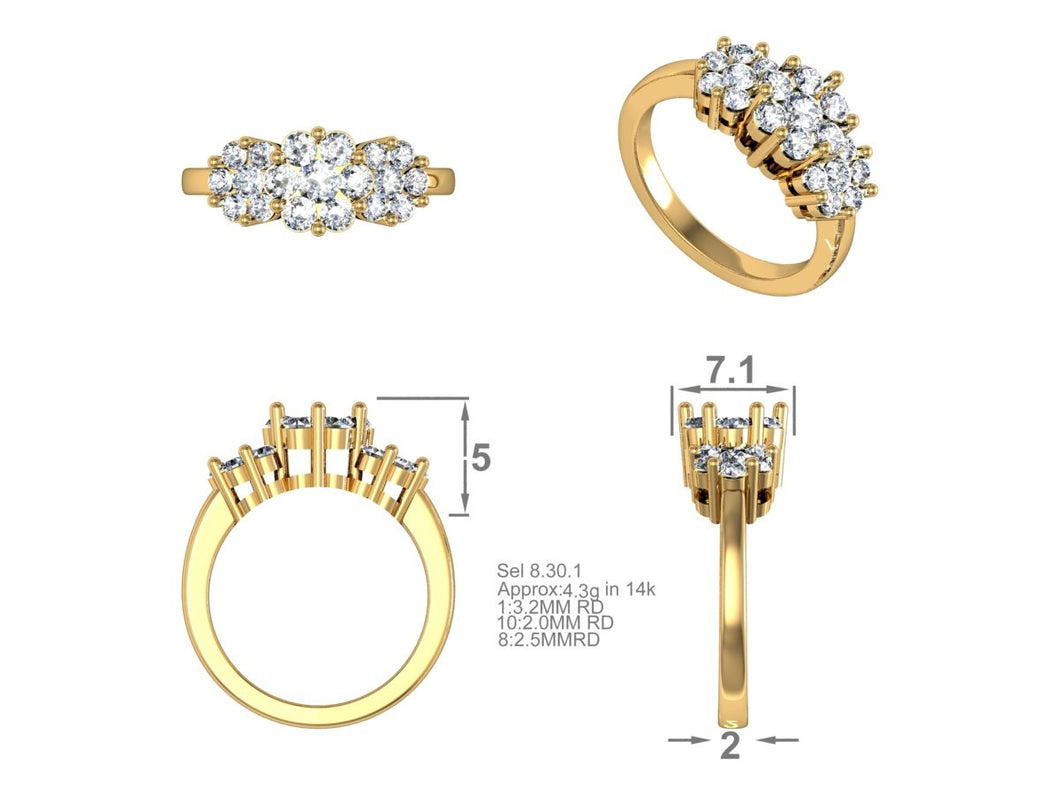 19/1.03 cts 3st Cluster ring